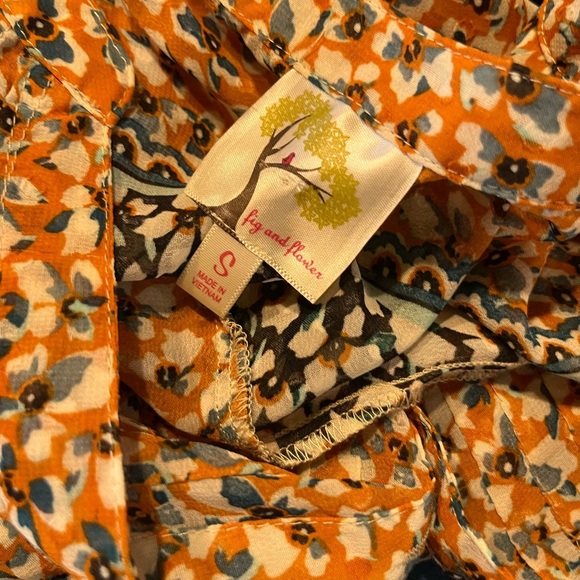 Fig & Flower Anthropologie Top Womens Small Floral Sheer Boho Peasant Blouse - Picture 3 of 3